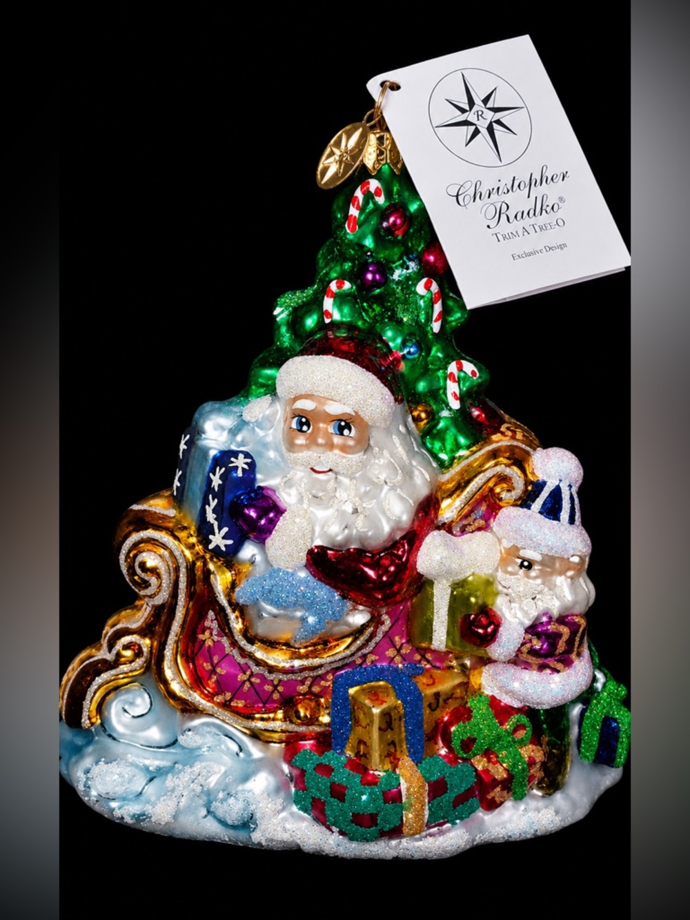 Christopher Radko Green Santa Sleigh Ornament - Picture 4 of 4